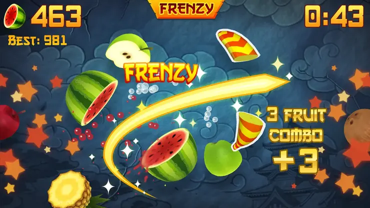 Zen mode in Fruit Ninja with fruit and no bombs on screen